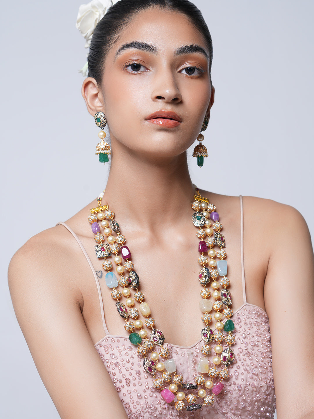 Long Triple Layered Multicolor Mala Set