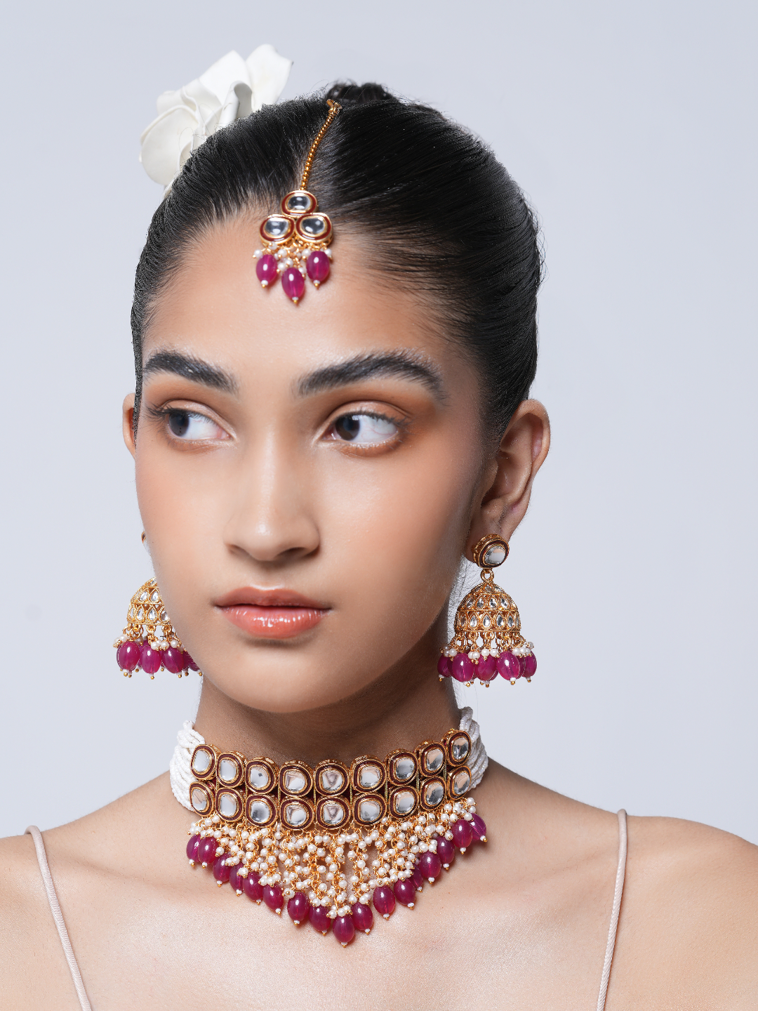 Double Line Kundan Choker with Pink Stone
