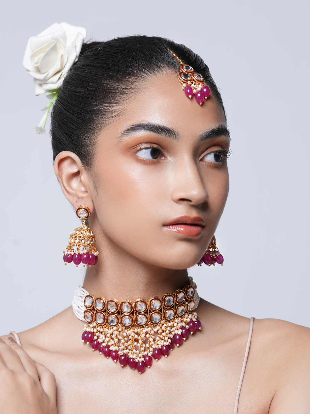 Double Line Kundan Choker with Pink Stone