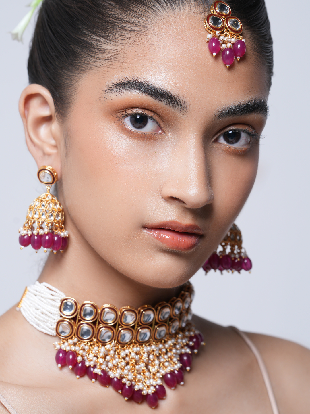 Double Line Kundan Choker with Pink Stone