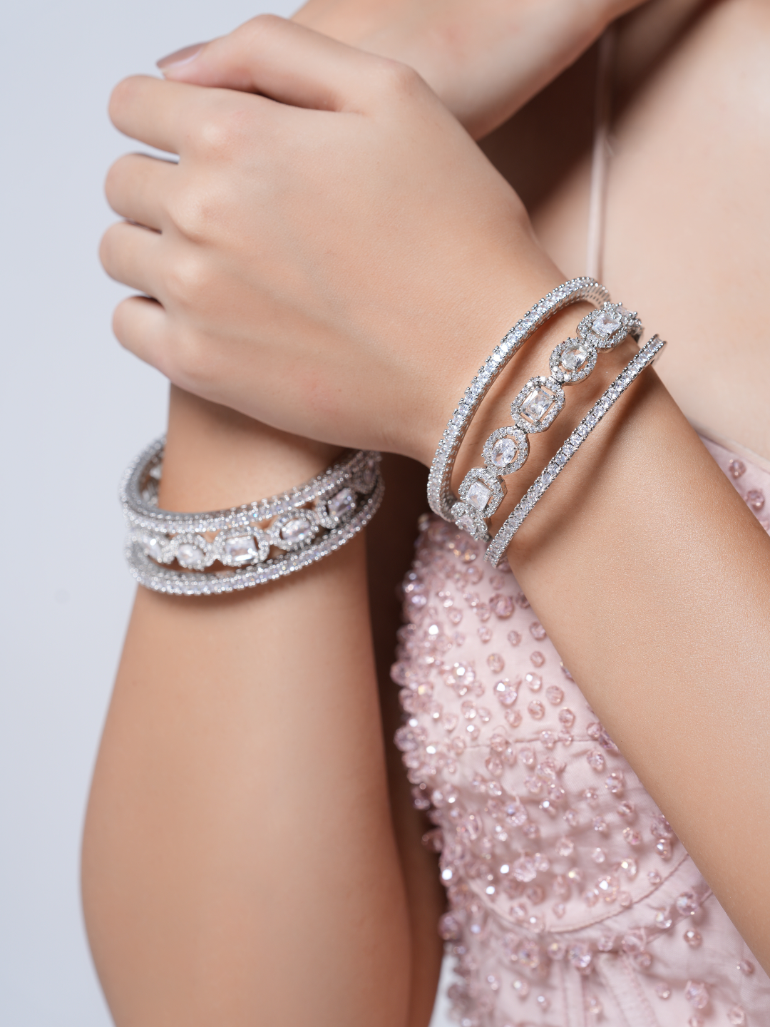 Designer AD Silver Bangles