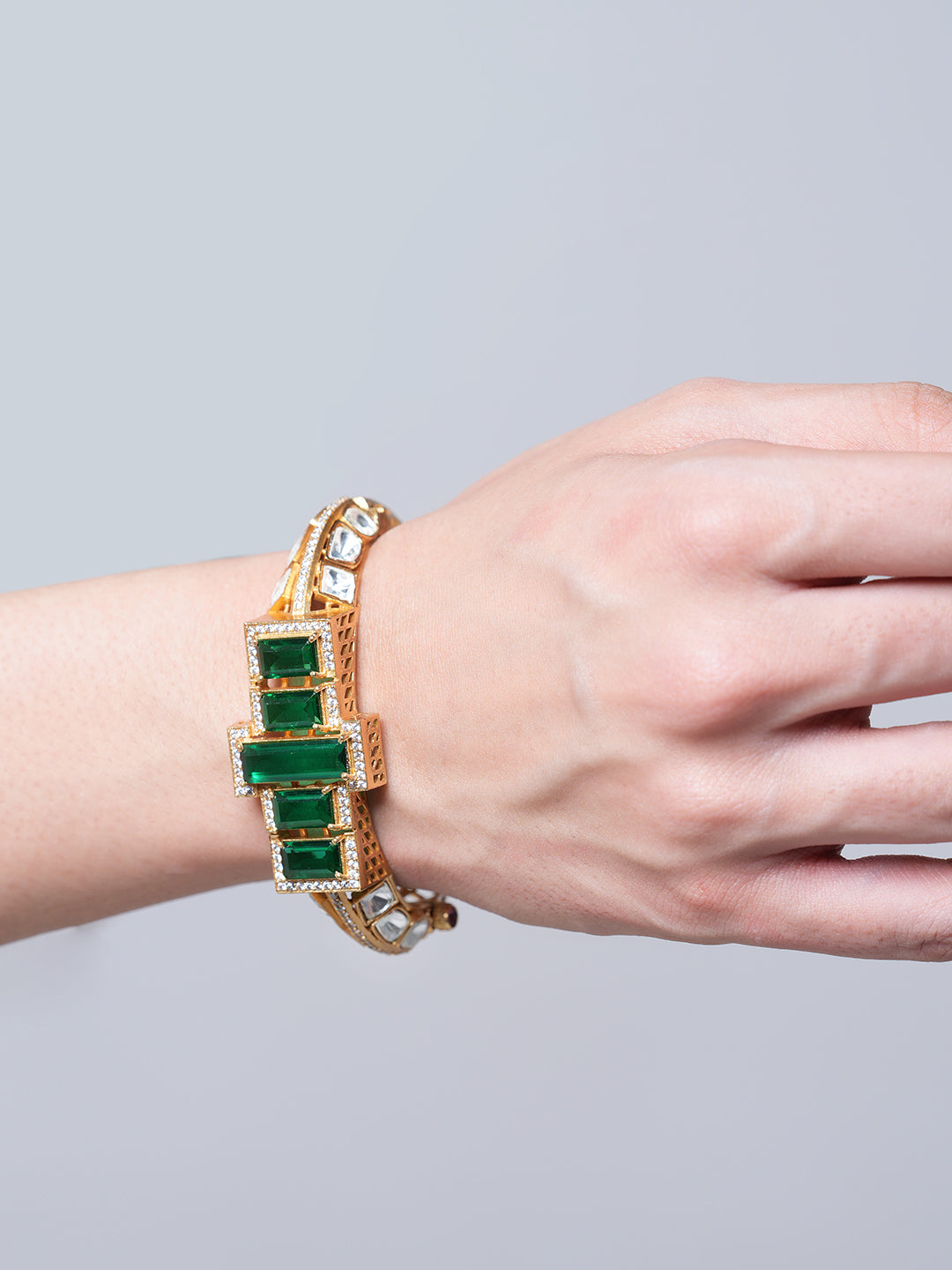 Designer Green Colored Kundan Bracelet