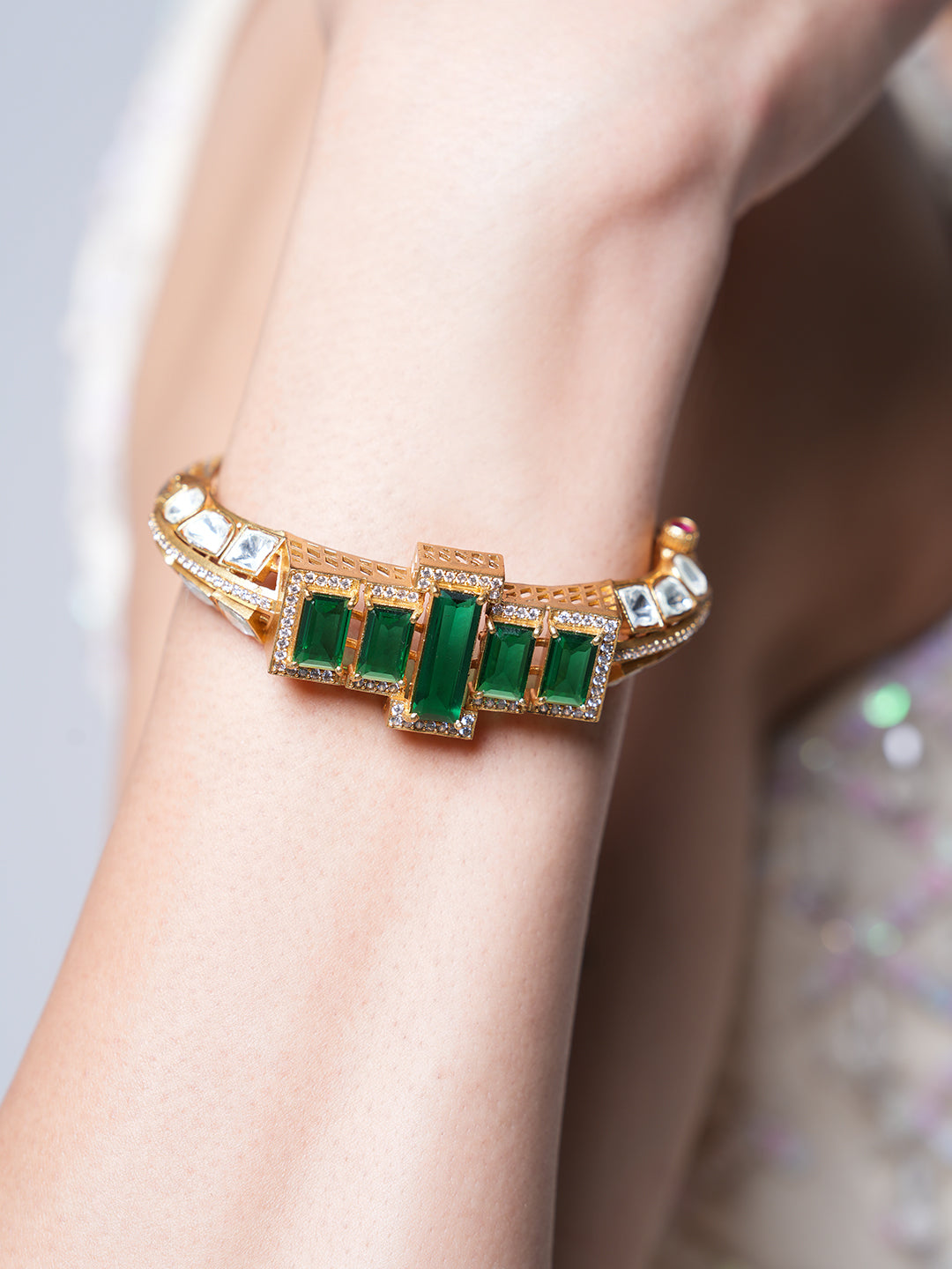 Designer Green Colored Kundan Bracelet