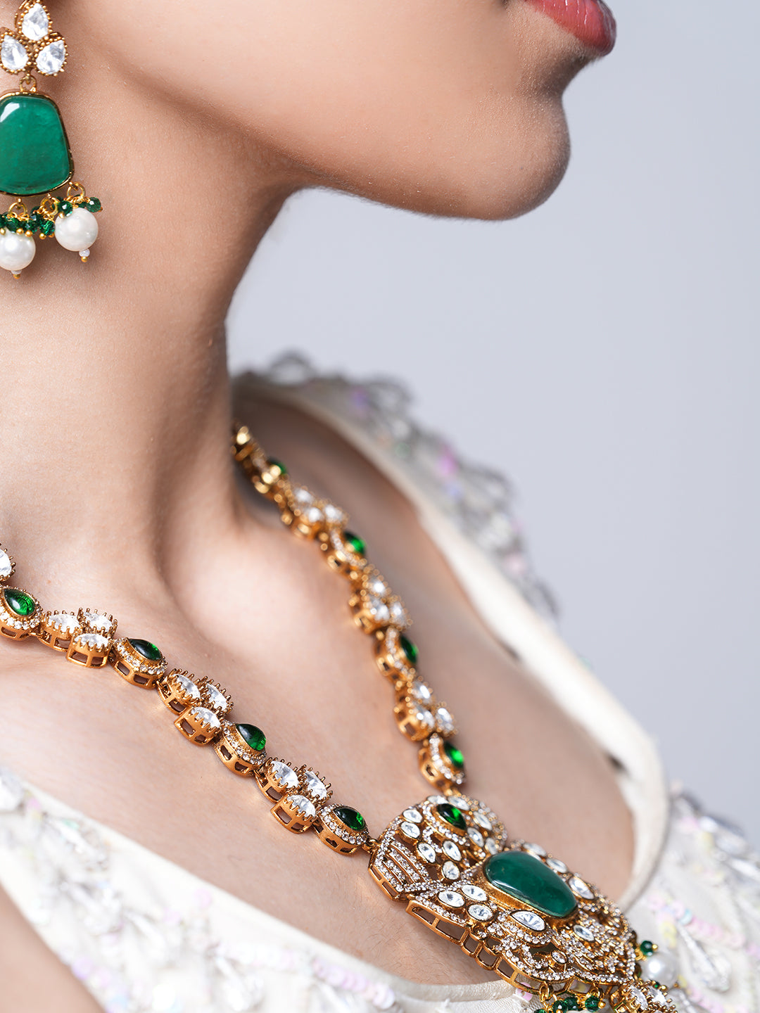 Long Green Antique Polish Pendant Set