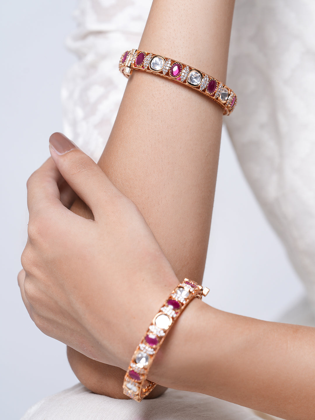 Pink Stone Kundan Bangles