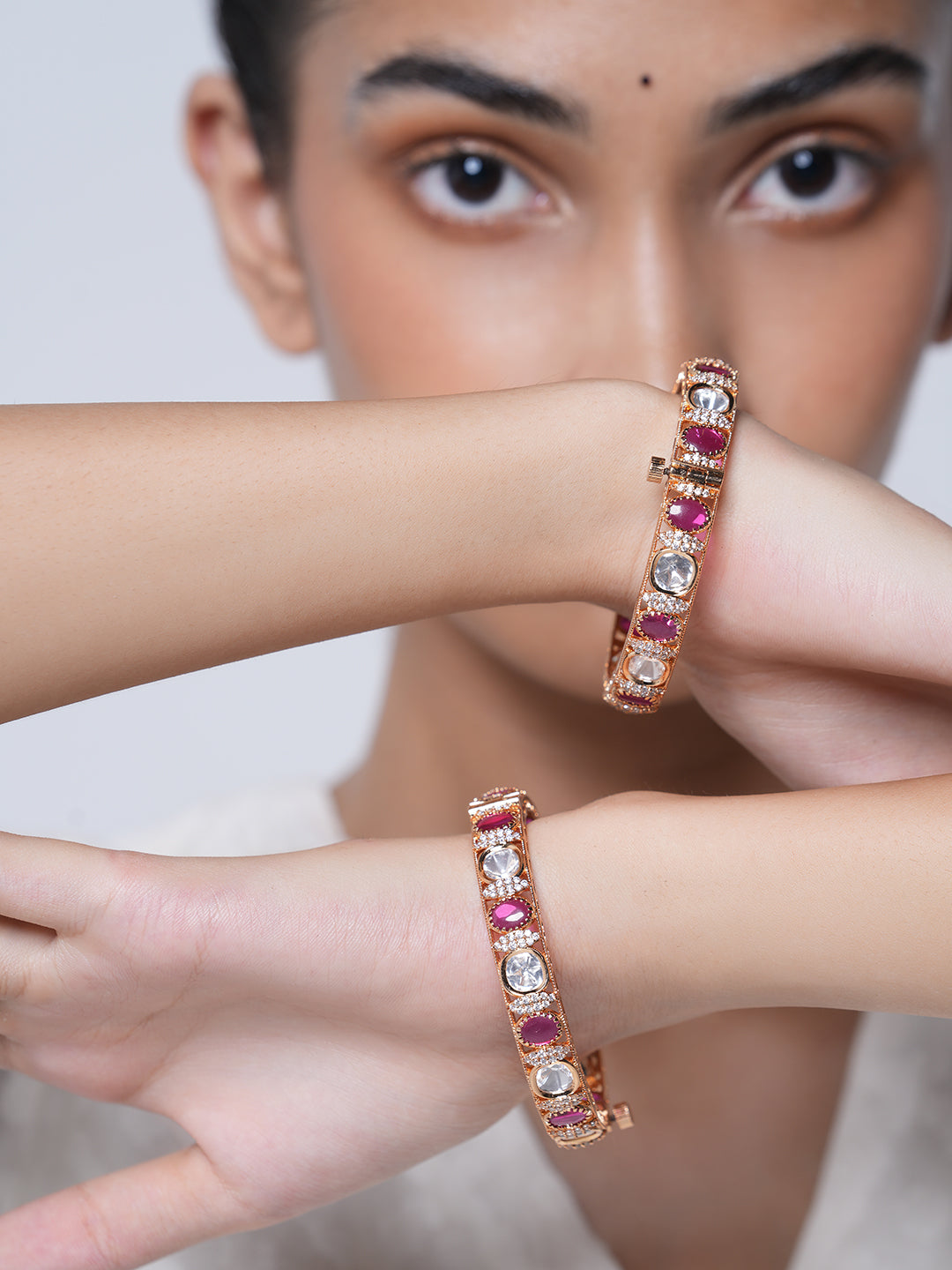 Pink Stone Kundan Bangles