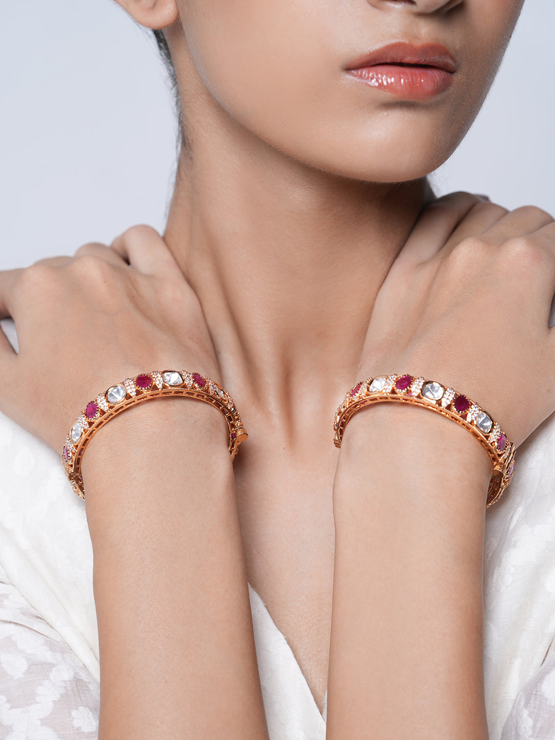 Pink Stone Kundan Bangles