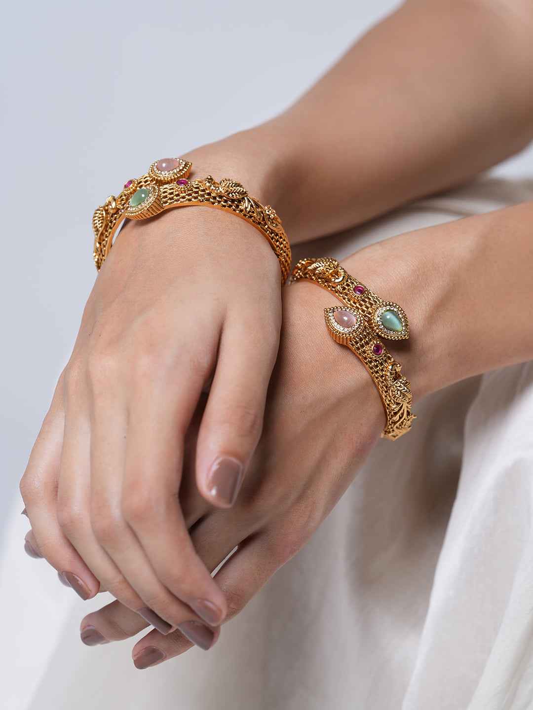 Sleek Pastel Green Pink Bangles