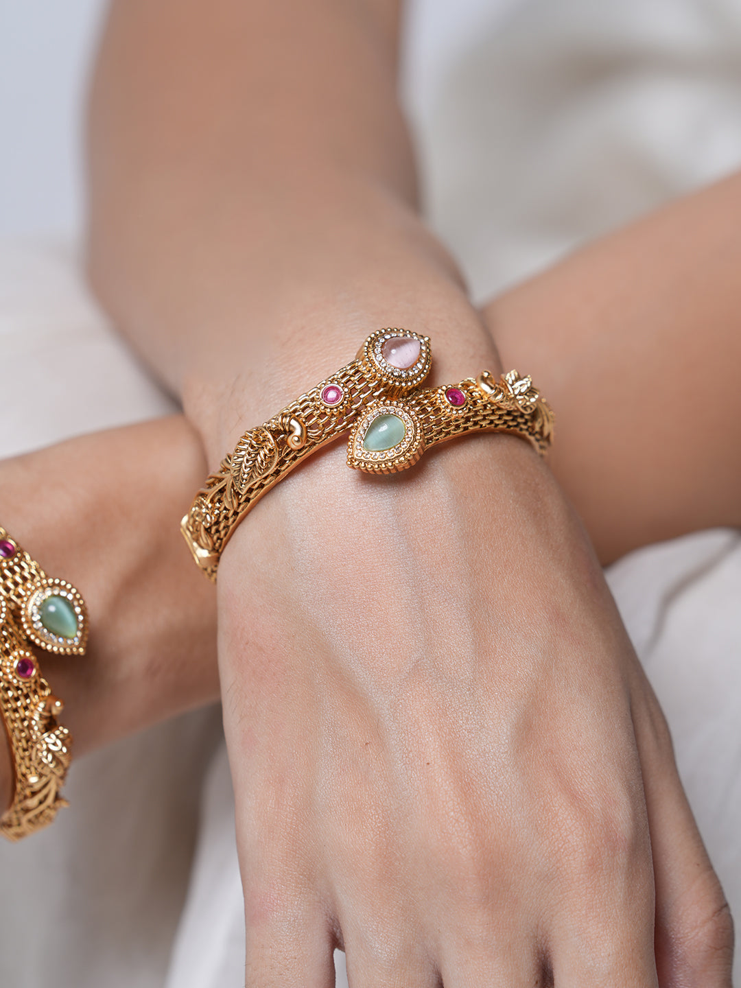 Sleek Pastel Green Pink Bangles
