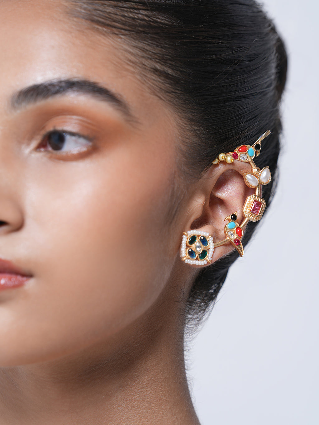 Designer Multicolor Peacock Earcuffs