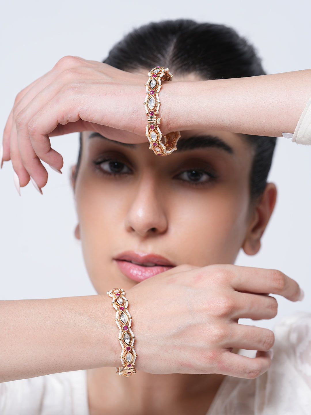 Pink Kundan Bangles