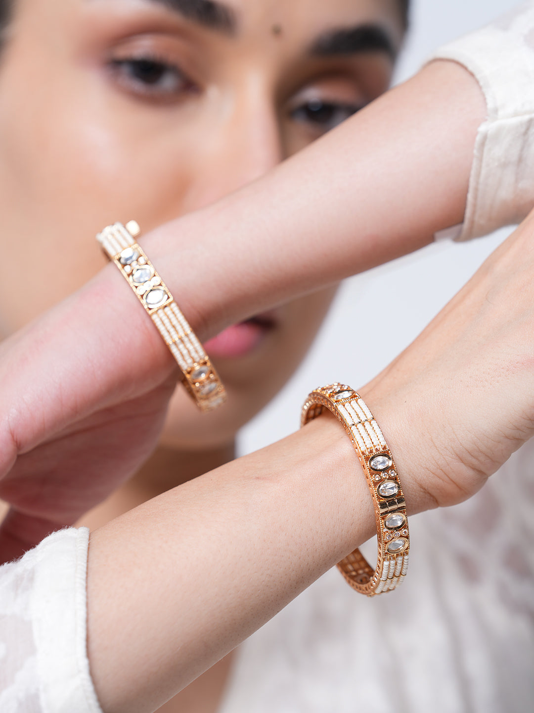 Kundan Bangles with white stones