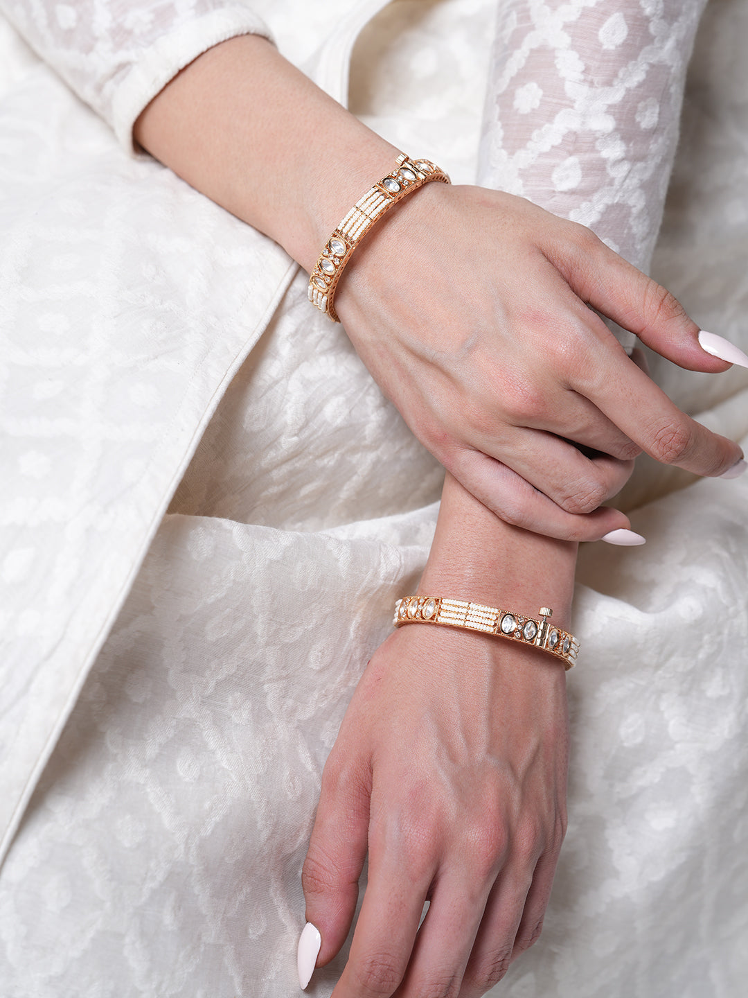 Kundan Bangles with white stones