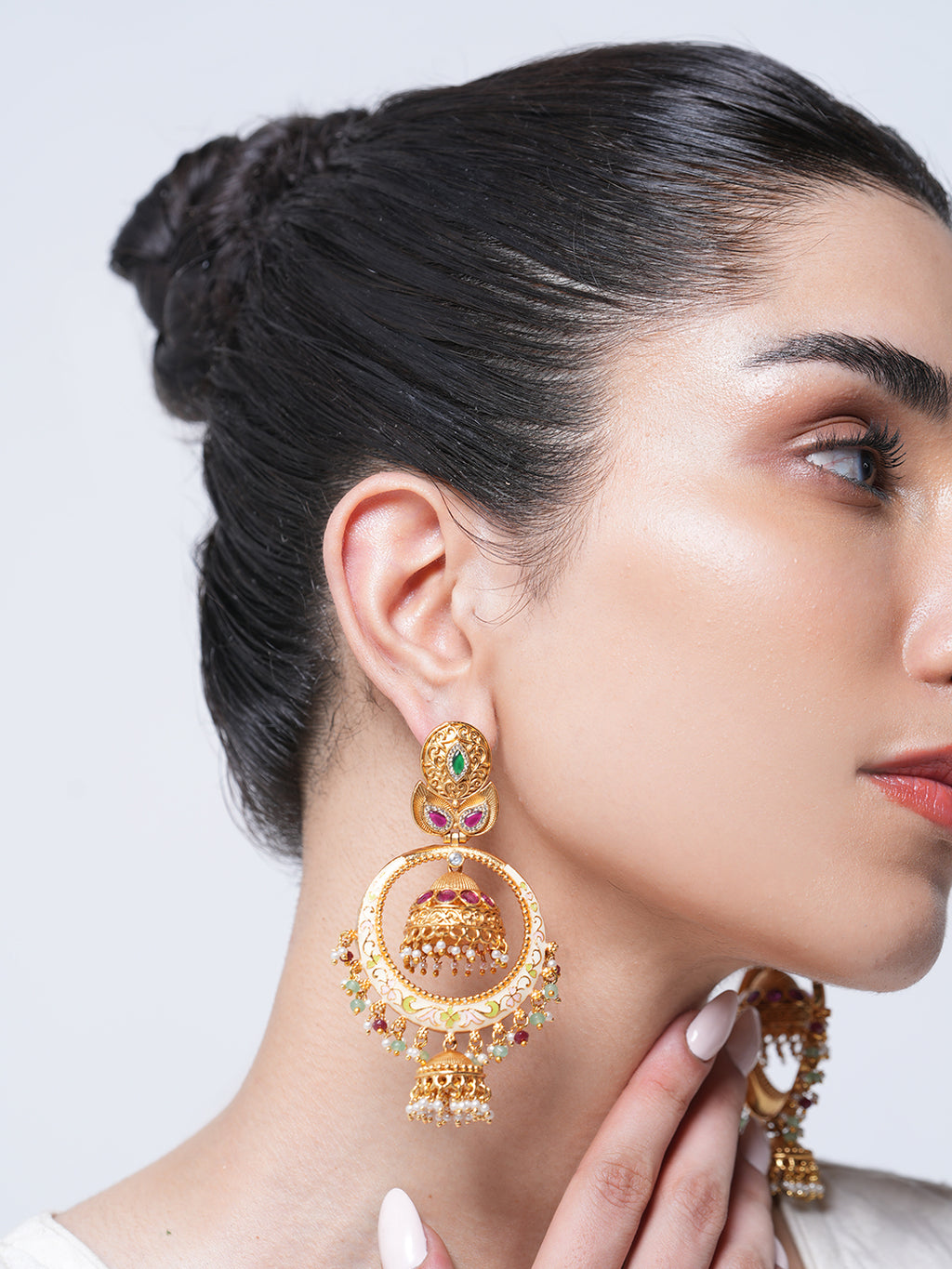 Antique Jhumki Style Meenakari Earrings