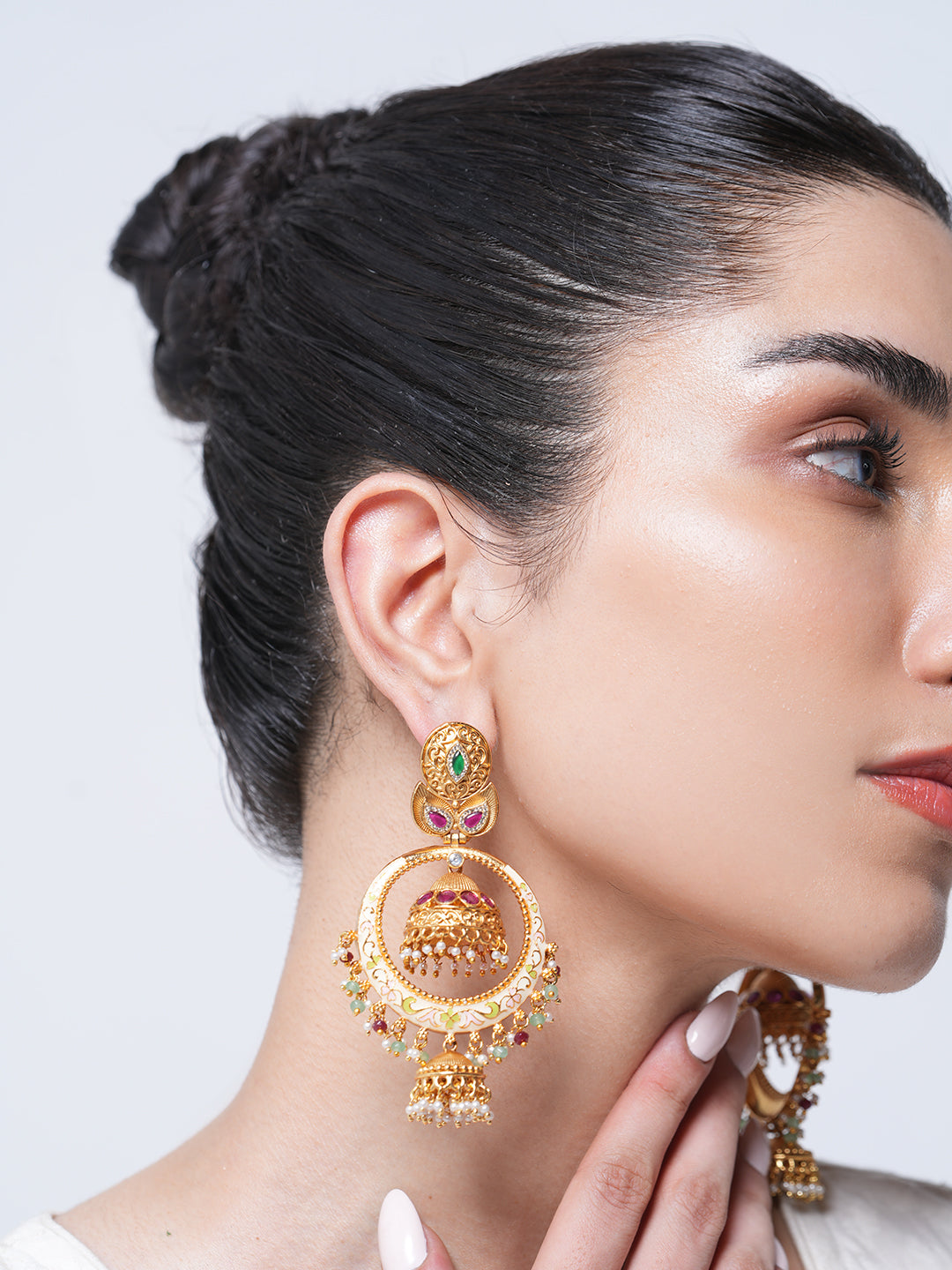 Antique Jhumki Style Meenakari Earrings