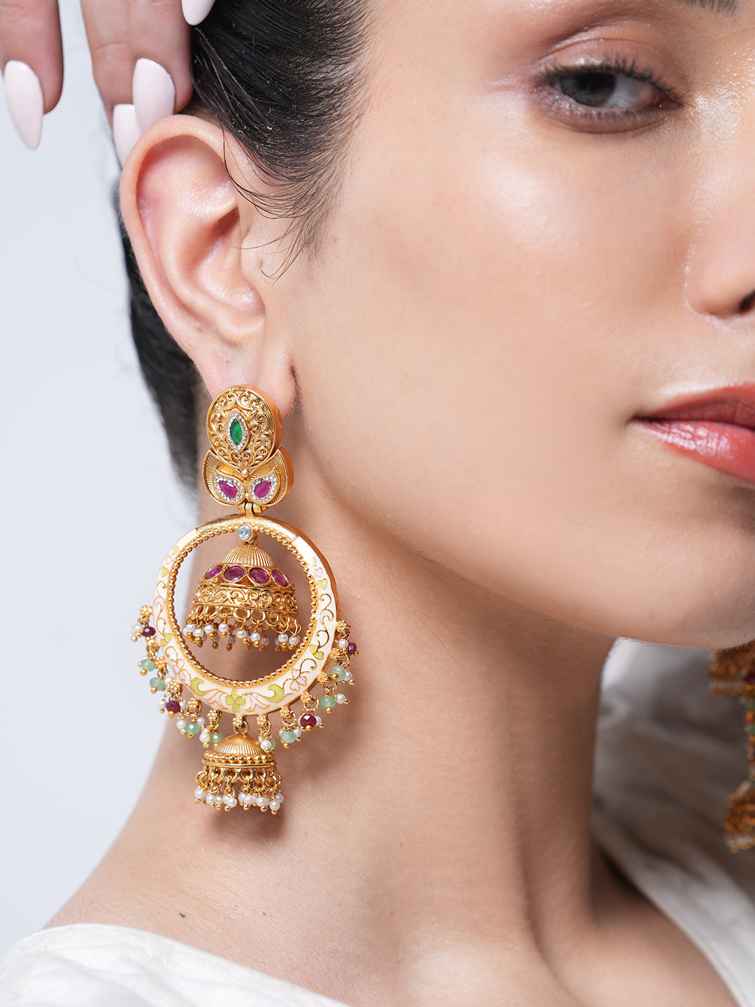 Antique Jhumki Style Meenakari Earrings