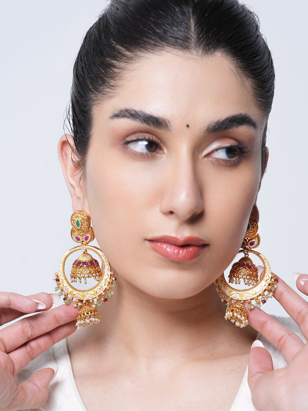 Antique Jhumki Style Meenakari Earrings