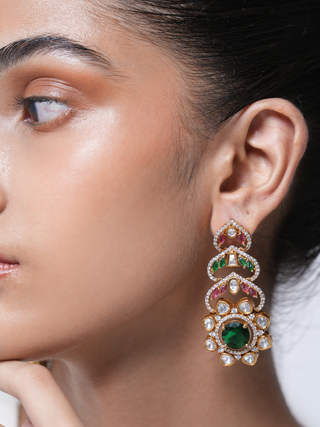Multicolor Long Kundan Earrings