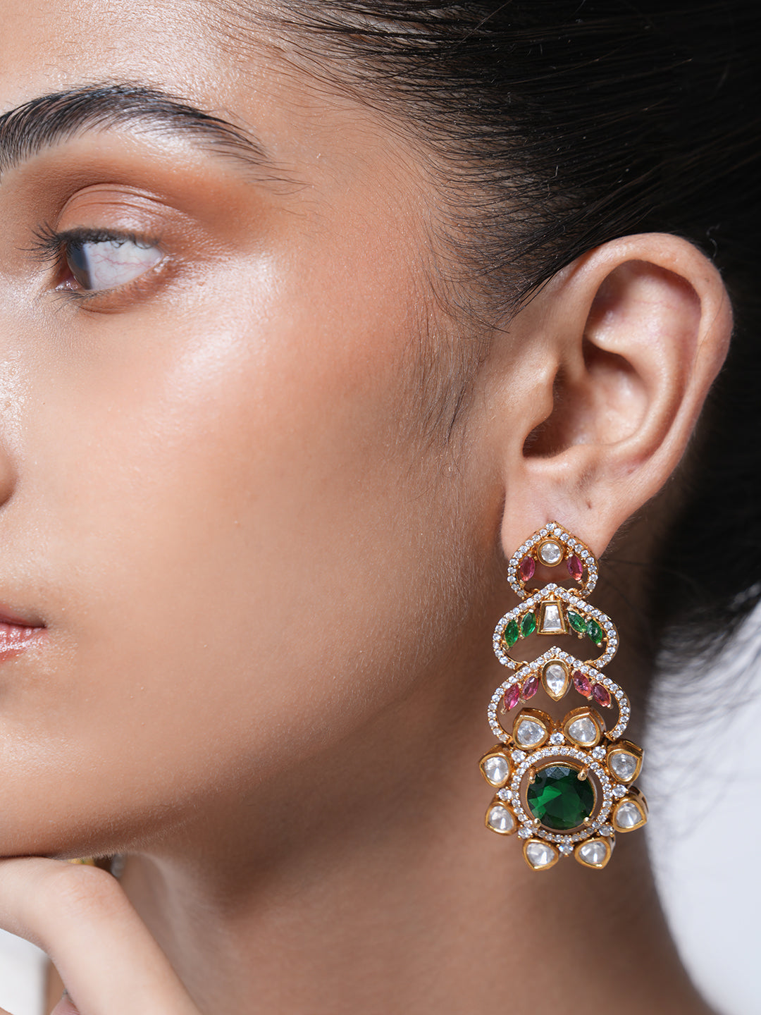 Multicolor Long Kundan Earrings
