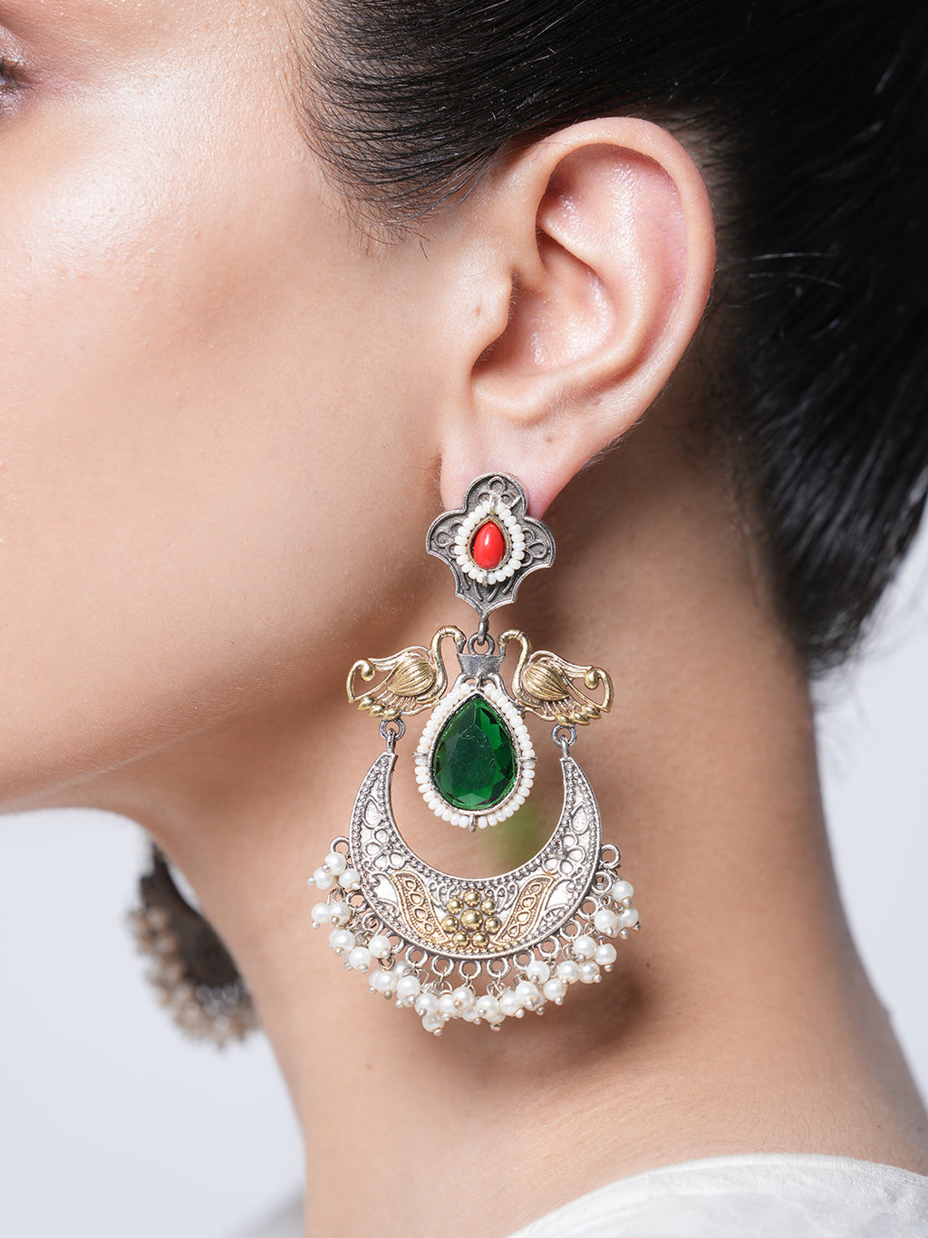 Peacock Designer Silver Fusion Earrings