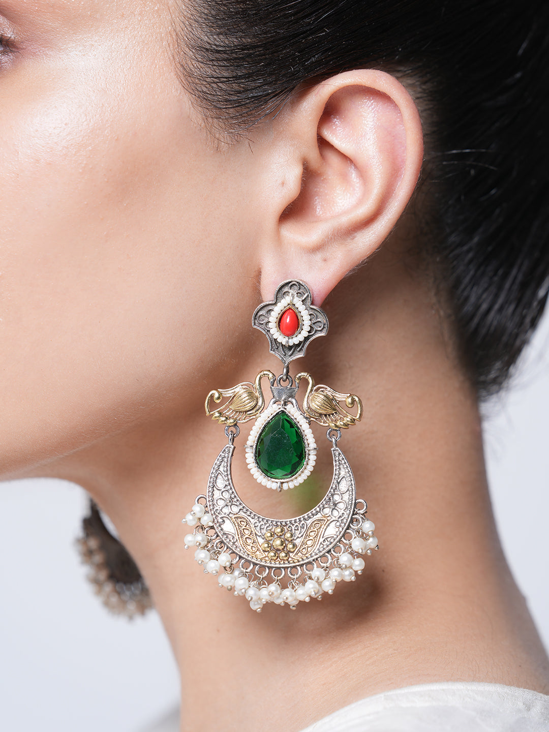 Peacock Designer Silver Fusion Earrings