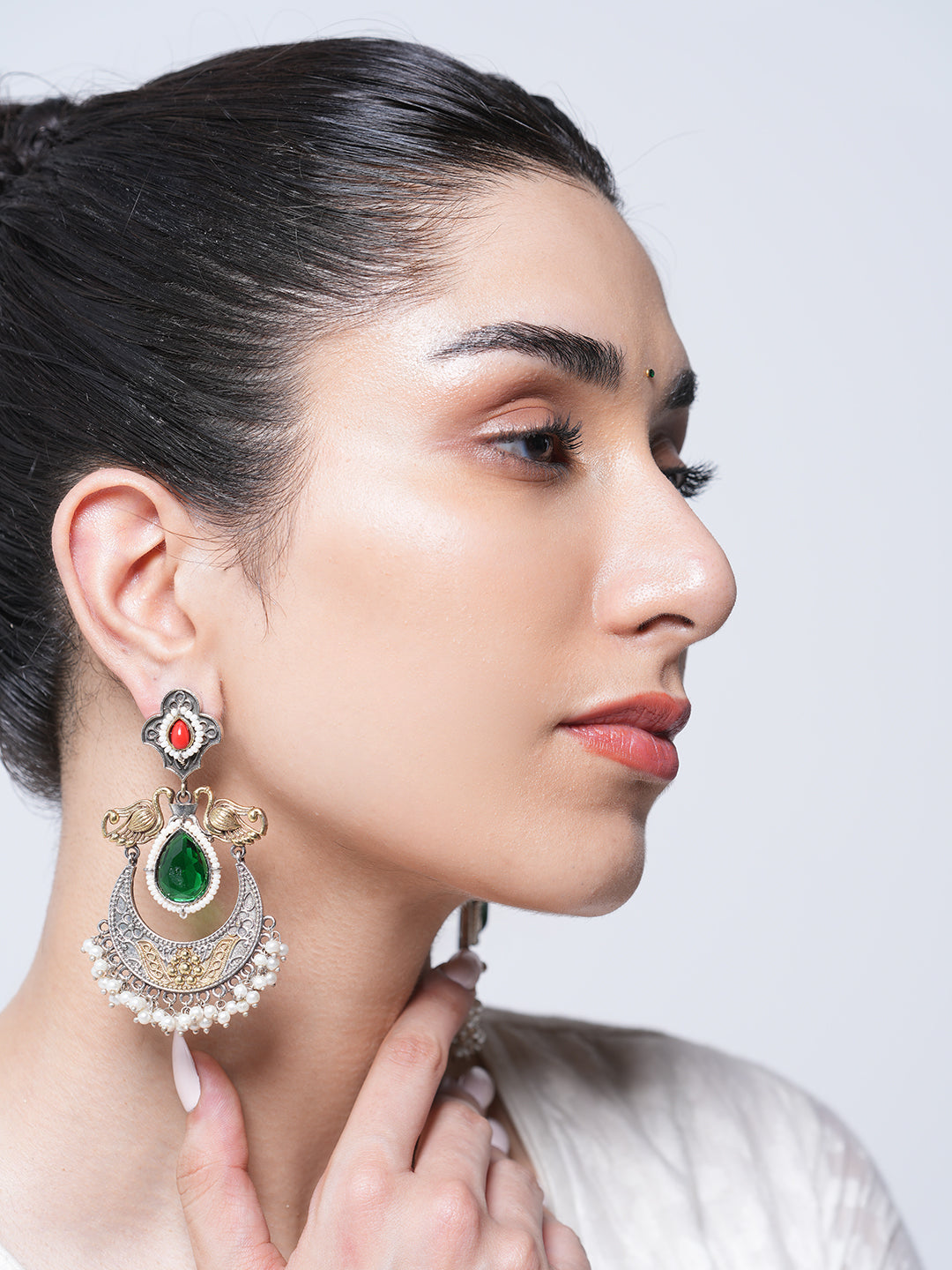 Peacock Designer Silver Fusion Earrings