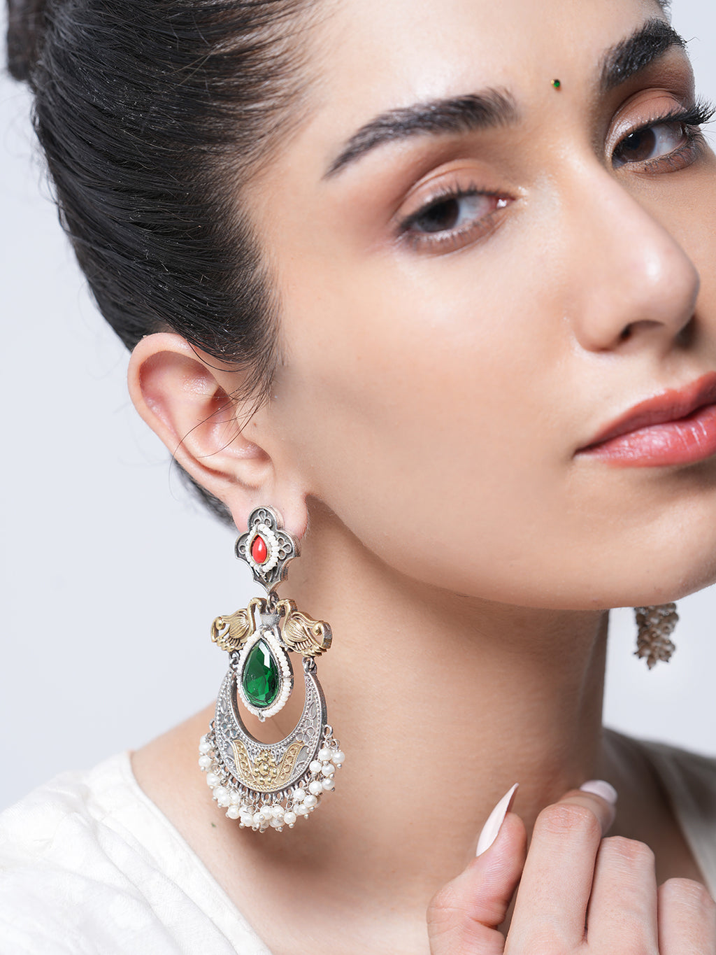 Peacock Designer Silver Fusion Earrings