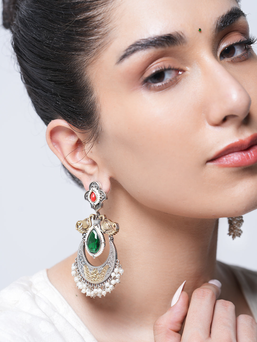 Peacock Designer Silver Fusion Earrings
