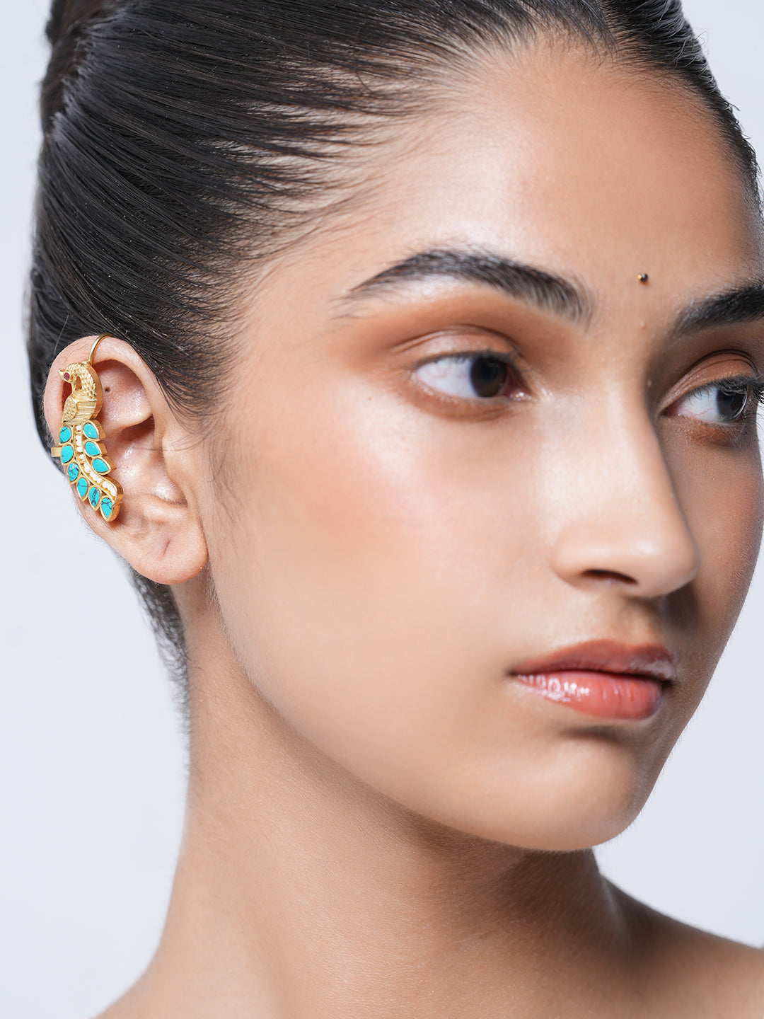 Designer Green Kundan Peacock Earcuffs