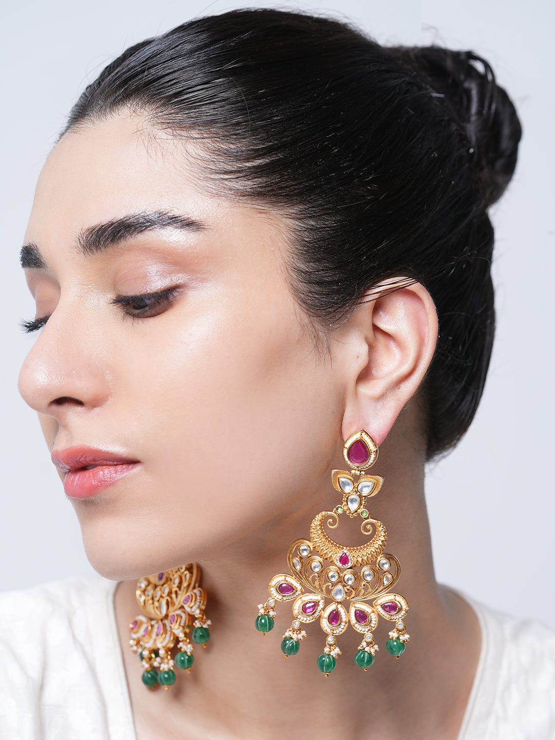 Heavy Pink Green Stone Earrings