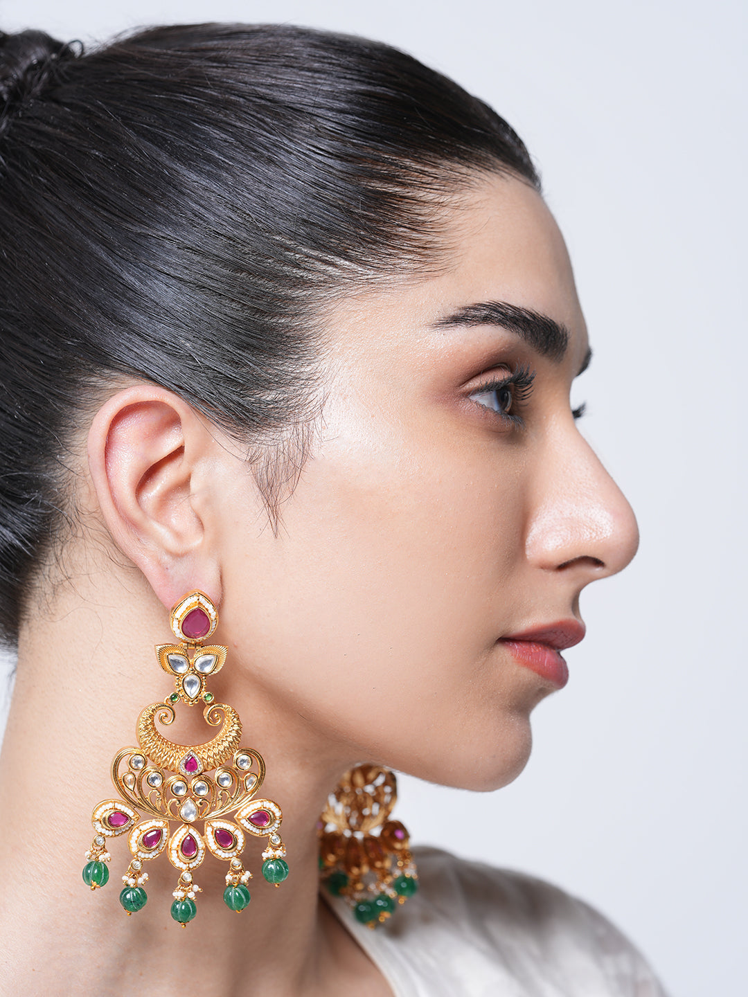 Heavy Pink Green Stone Earrings