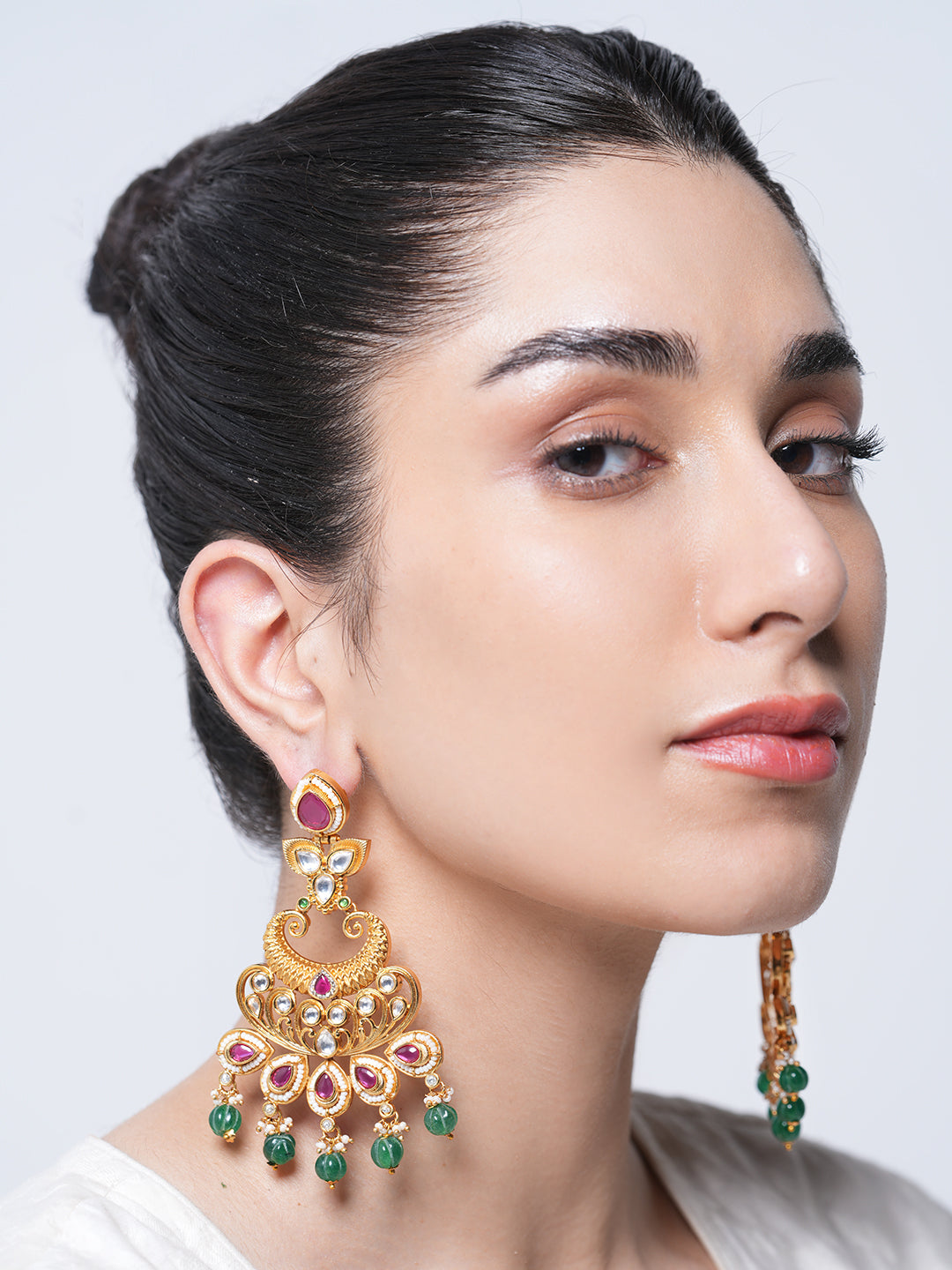 Heavy Pink Green Stone Earrings