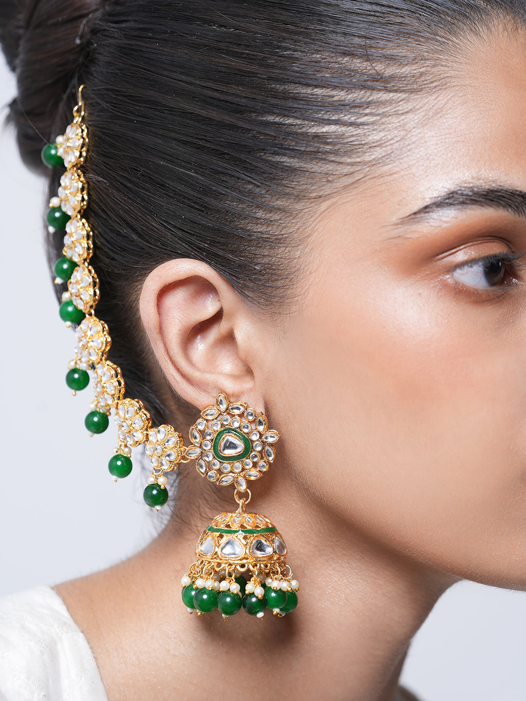 Designer Kundan Jhumki with Kaanchain