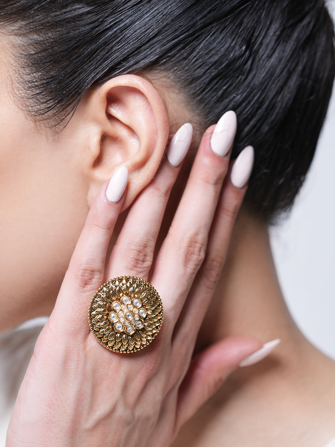 Big Round White Antique Ring