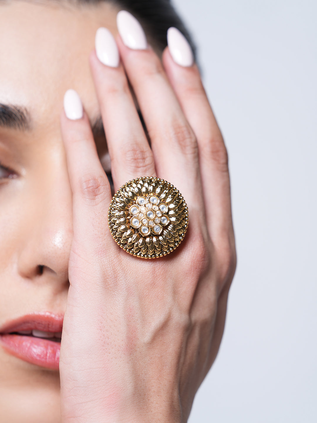 Big Round White Antique Ring