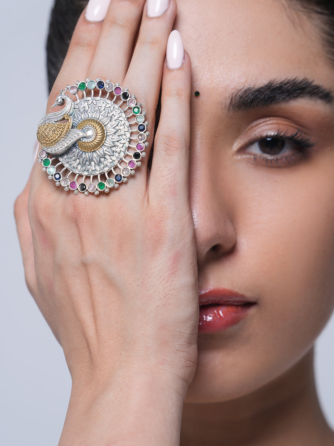 Silver Polish Peacock Ring