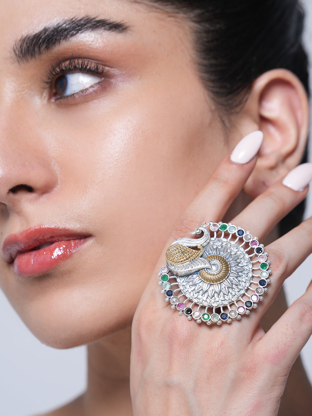 Silver Polish Peacock Ring