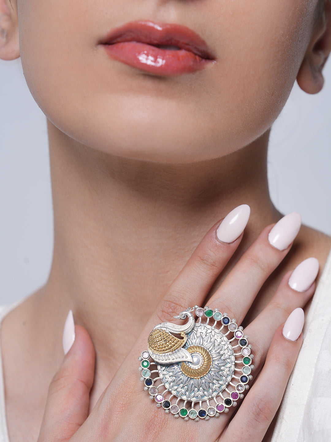 Silver Polish Peacock Ring
