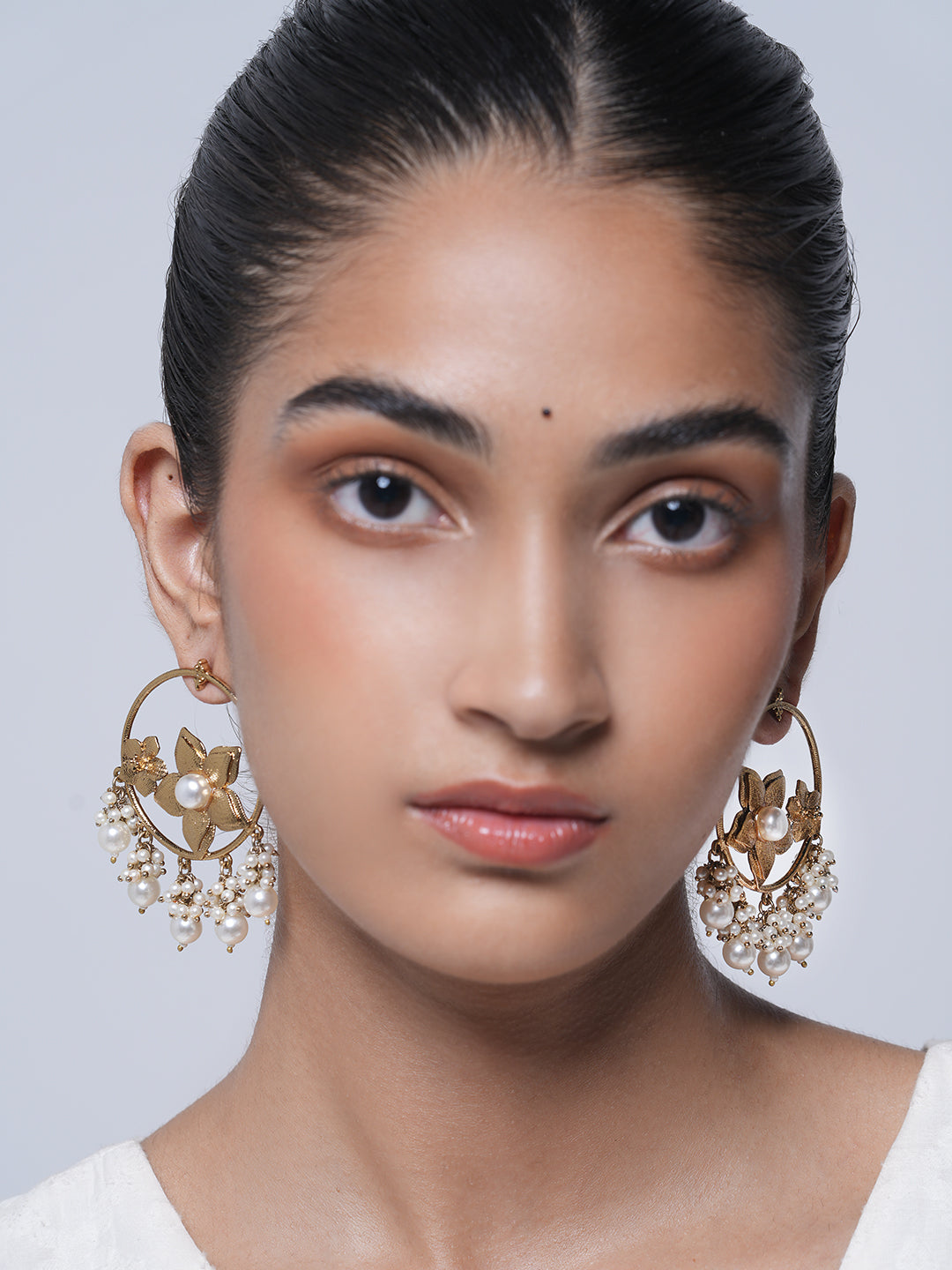 Designer Golden Polished Flower Earrings