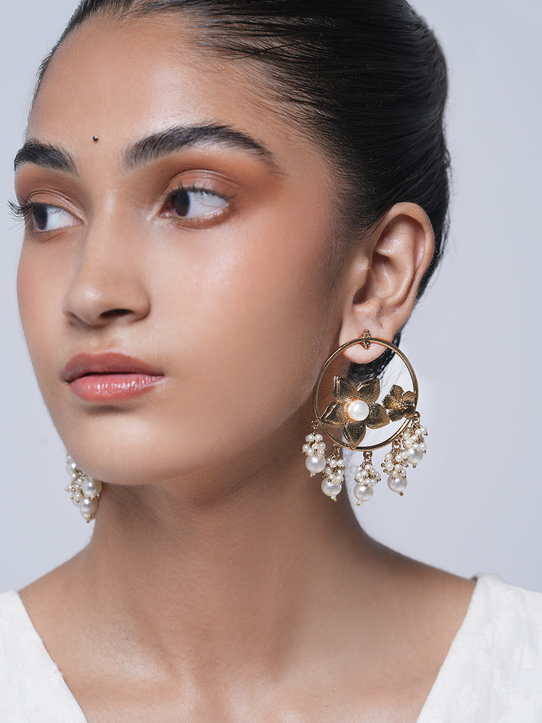 Designer Golden Polished Flower Earrings