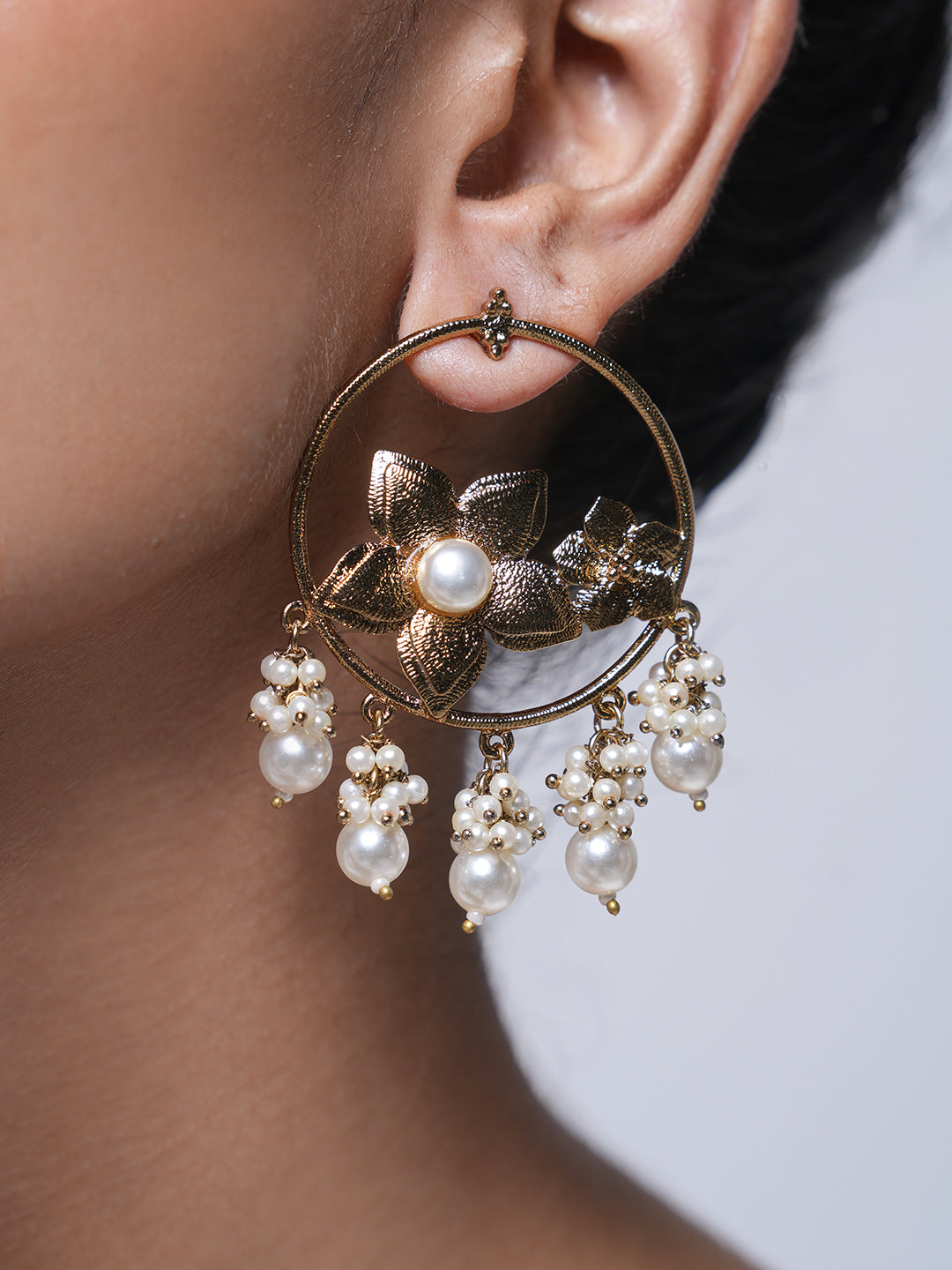 Designer Golden Polished Flower Earrings
