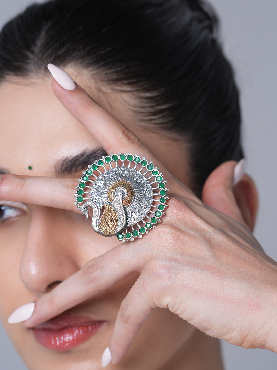 Silver Polish Peacock Ring