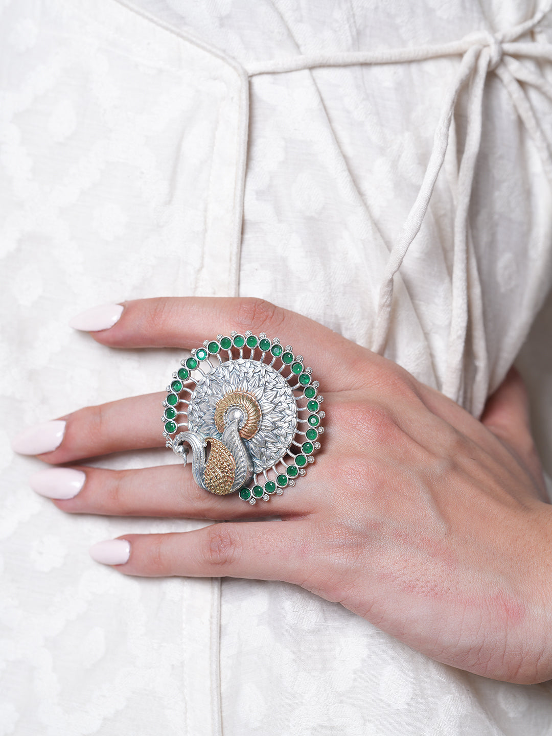 Silver Polish Peacock Ring