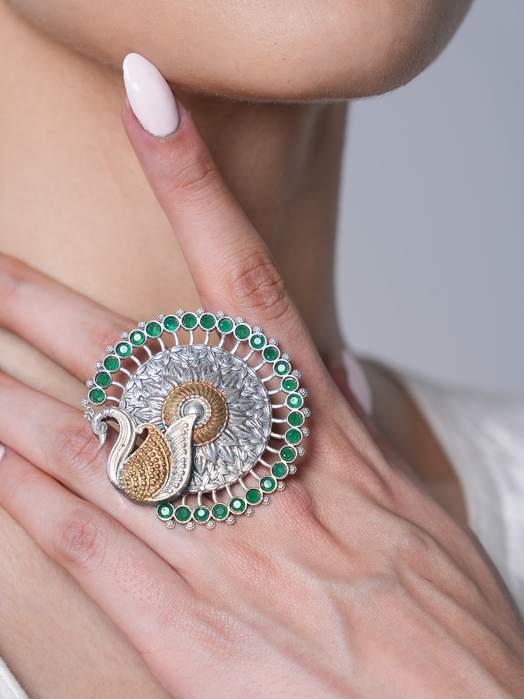 Silver Polish Peacock Ring