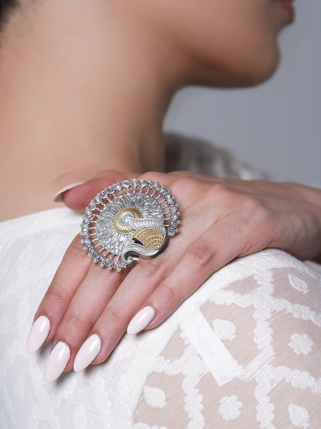 Silver Polish Peacock Ring