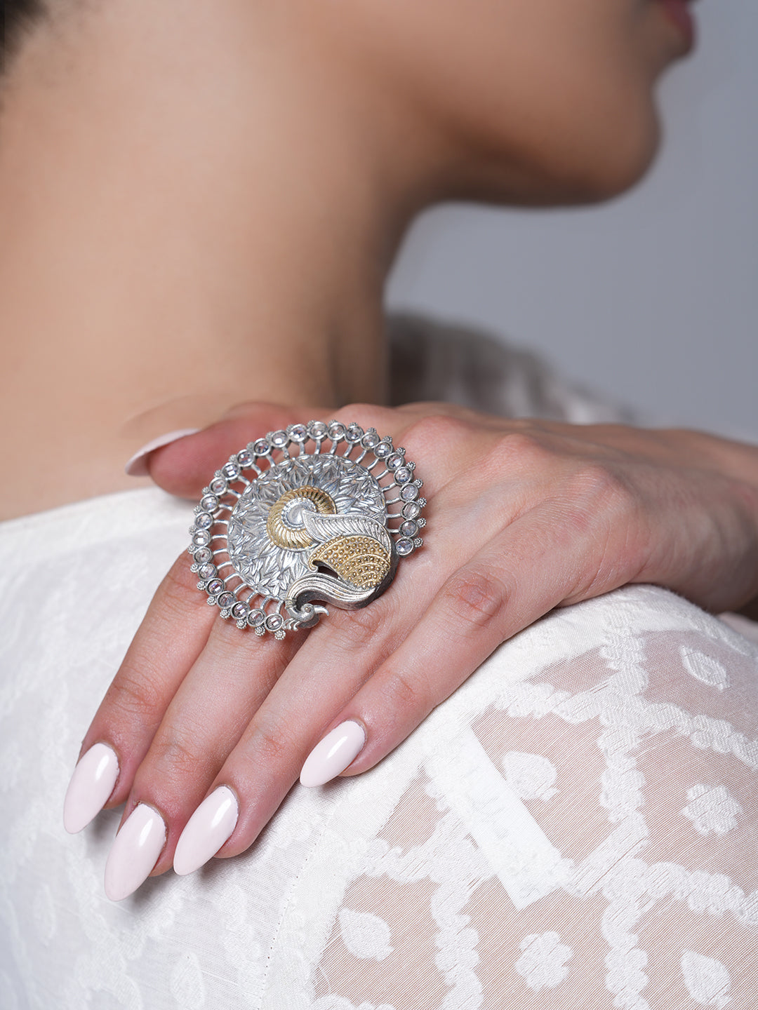 Silver Polish Peacock Ring