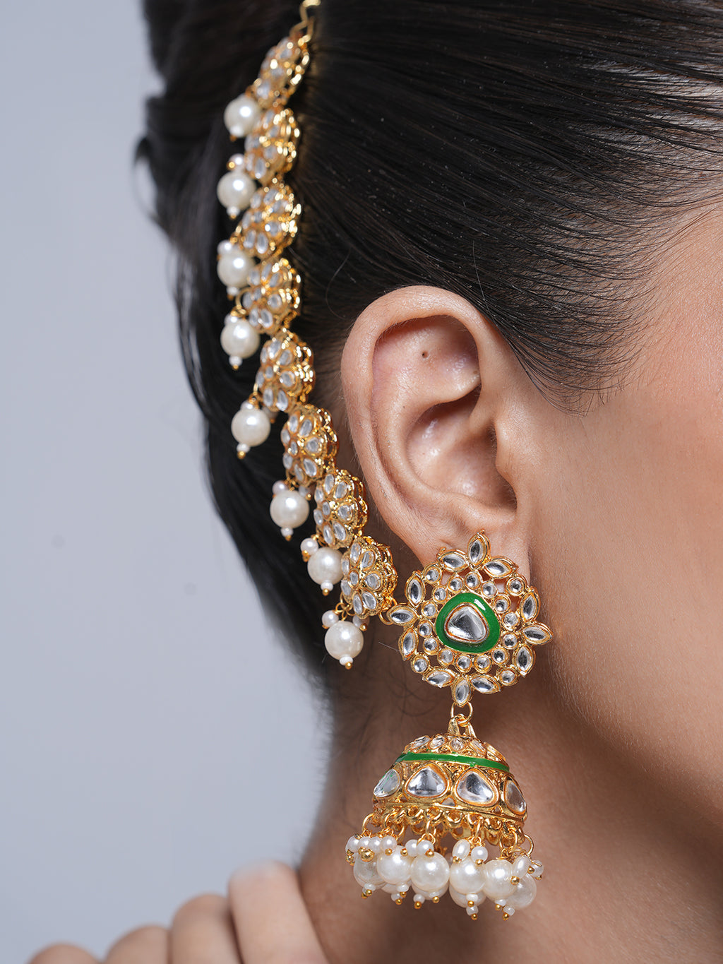 Designer Kundan Jhumki with Kaanchain