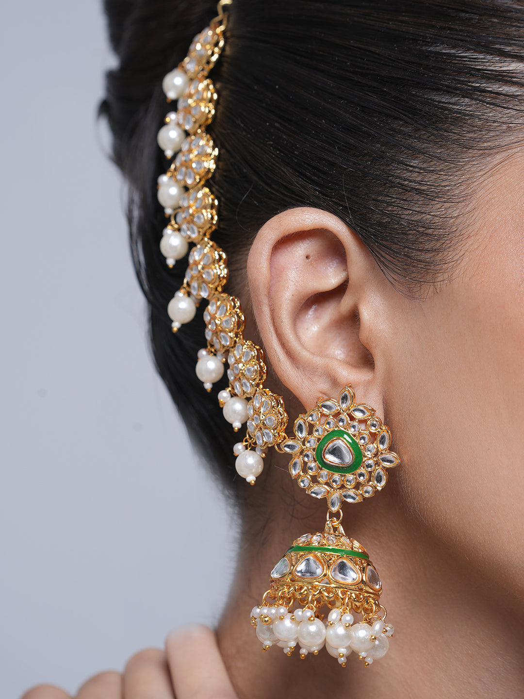 Designer Kundan Jhumki with Kaanchain