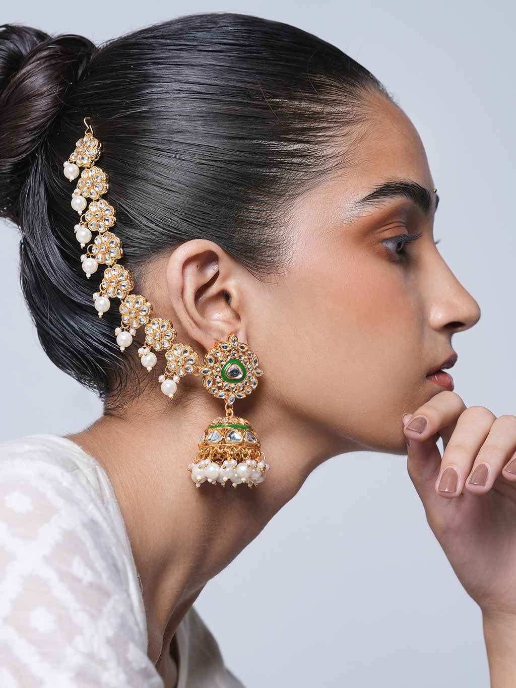 Designer Kundan Jhumki with Kaanchain