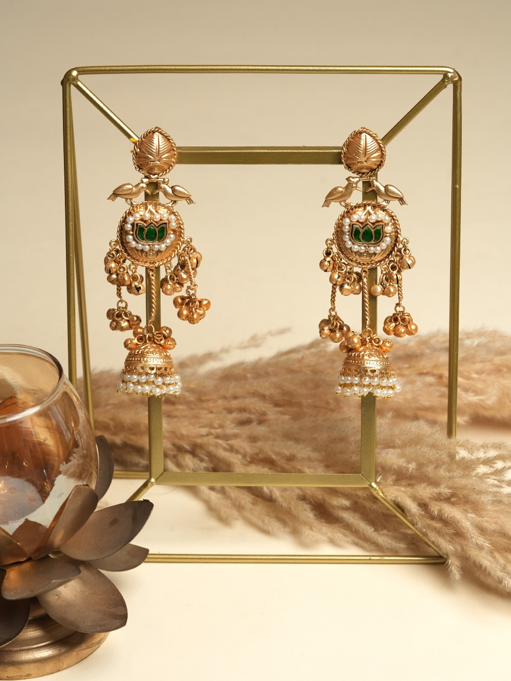 Long Peacock Design Ghungroo Jhumki
